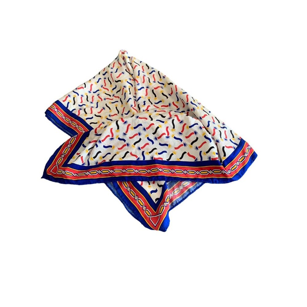 Vintage Primary Colors Tribal Design Geometric Art Scarf 34" Square Rolled Edge